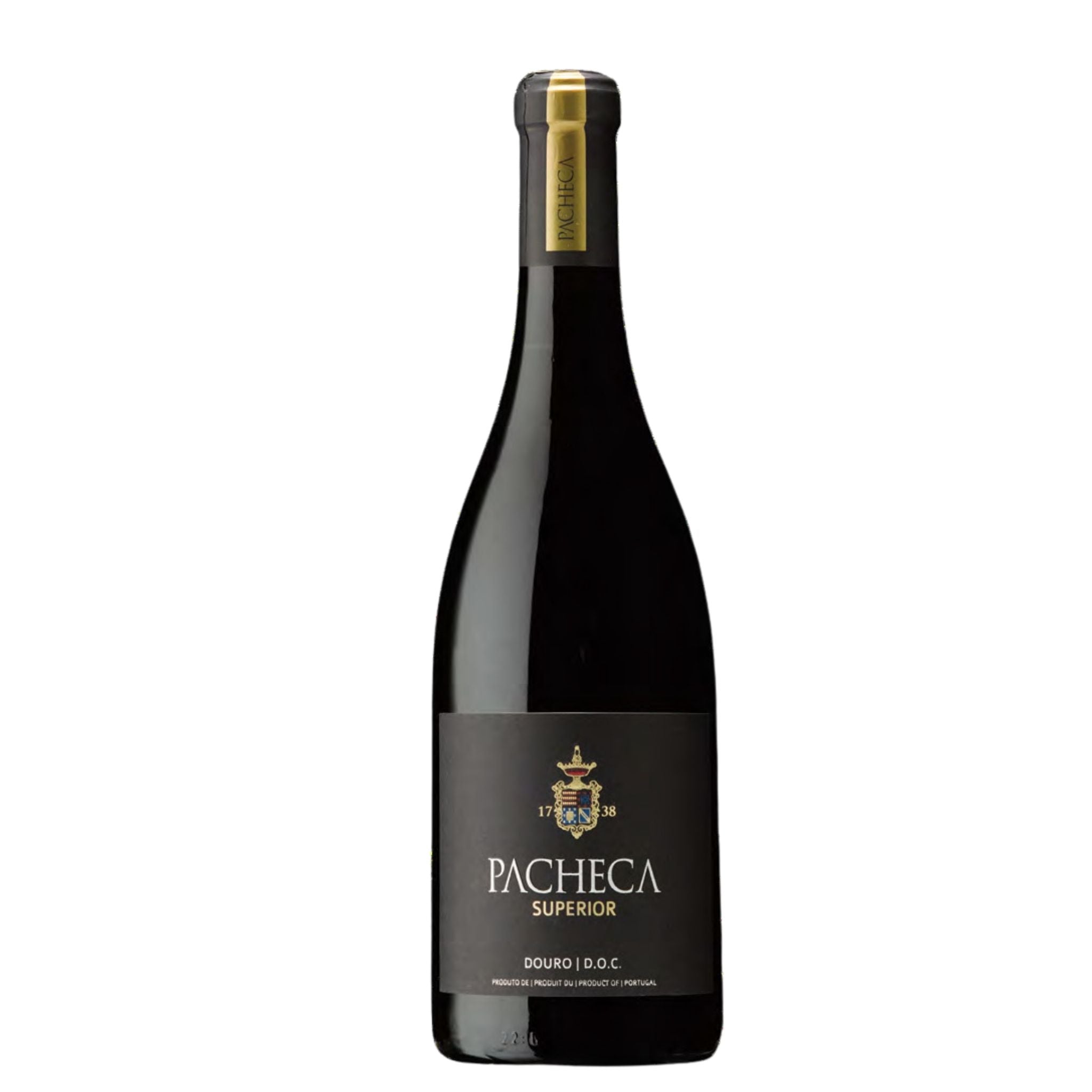 Pacheca Superior Red 2024, premium Douro DOC red wine from Portugal presented in a dark glass bottle with black and gold branding.